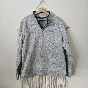 Eddie Bauer Gray V-Neck Sweater with Soft Fuzzy Material and Relaxed Fit L